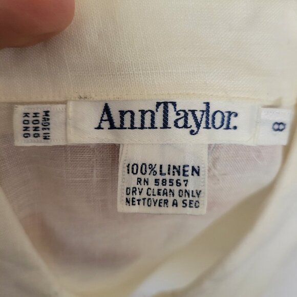 Vintage Ann Taylor Cream 100% Linen Short Sleeve Shirt - Picture 5 of 5